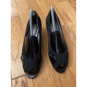 Life Stride Black Patent Leather Womens Elegant Formal Wear open Toe Heels 9